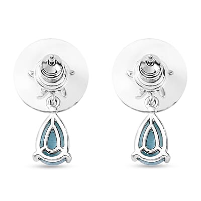 D'Joy Premium Larimar and White Zircon 2.00 ctw Starfish Earrings in Rhodium Over Sterling Silver