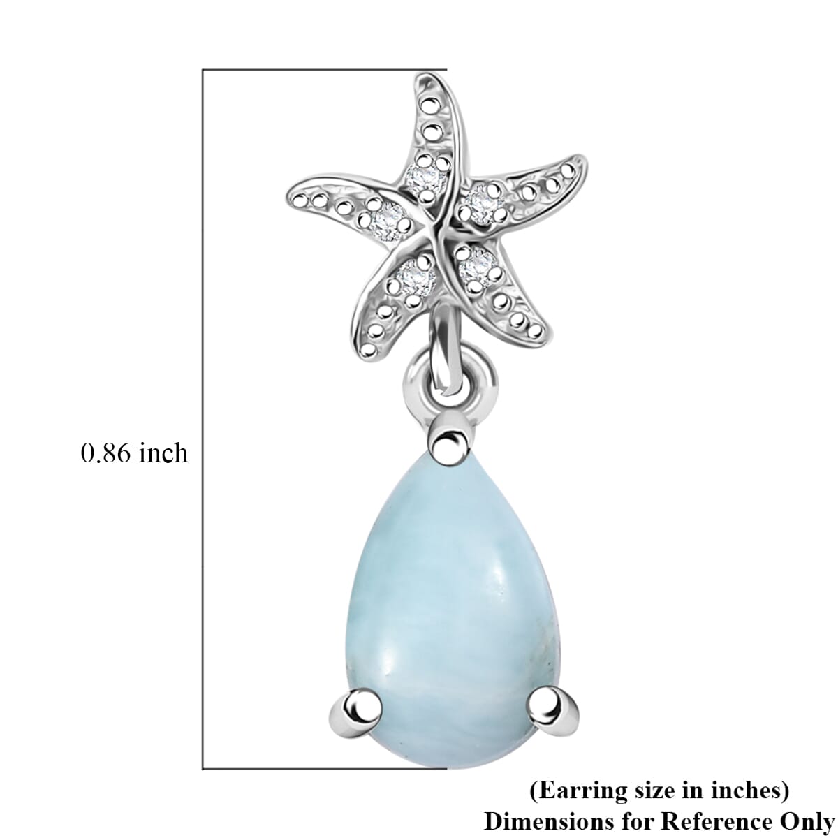 D'Joy Premium Larimar and White Zircon 2.00 ctw Starfish Earrings in Rhodium Over Sterling Silver image number 6