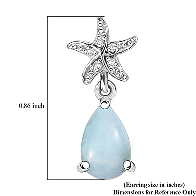 D'Joy Premium Larimar and White Zircon 2.00 ctw Starfish Earrings in Rhodium Over Sterling Silver
