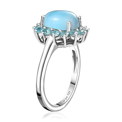 Larimar and Betroka Blue Apatite Halo Ring in Rhodium Over Sterling Silver (Size 10.0) 3.00 ctw