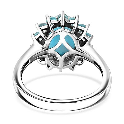 Larimar and Betroka Blue Apatite Halo Ring in Rhodium Over Sterling Silver (Size 10.0) 3.00 ctw