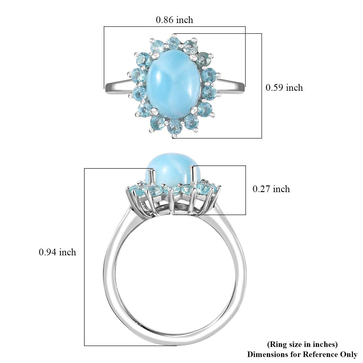 Larimar and Betroka Blue Apatite Halo Ring in Rhodium Over Sterling Silver (Size 10.0) 3.00 ctw image number 5