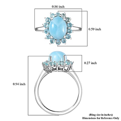 Larimar and Betroka Blue Apatite Halo Ring in Rhodium Over Sterling Silver (Size 10.0) 3.00 ctw