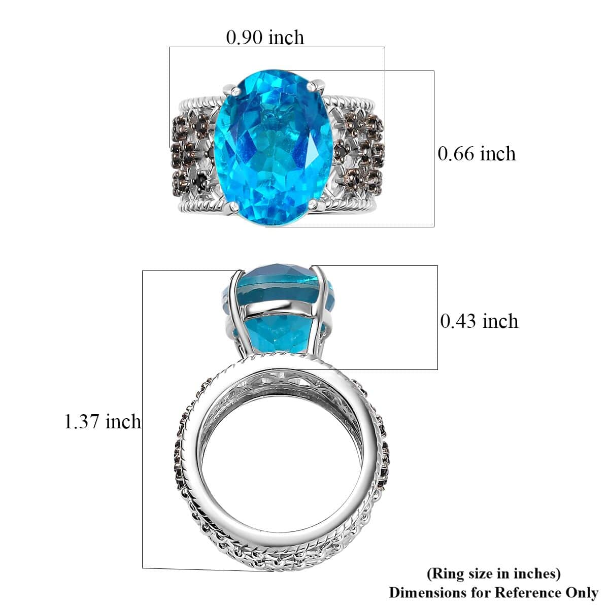 Capri Blue Quartz (Triplet) and Thai Black Spinel Ring in Platinum Over Sterling Silver (Size 10.0) 11.15 ctw image number 5