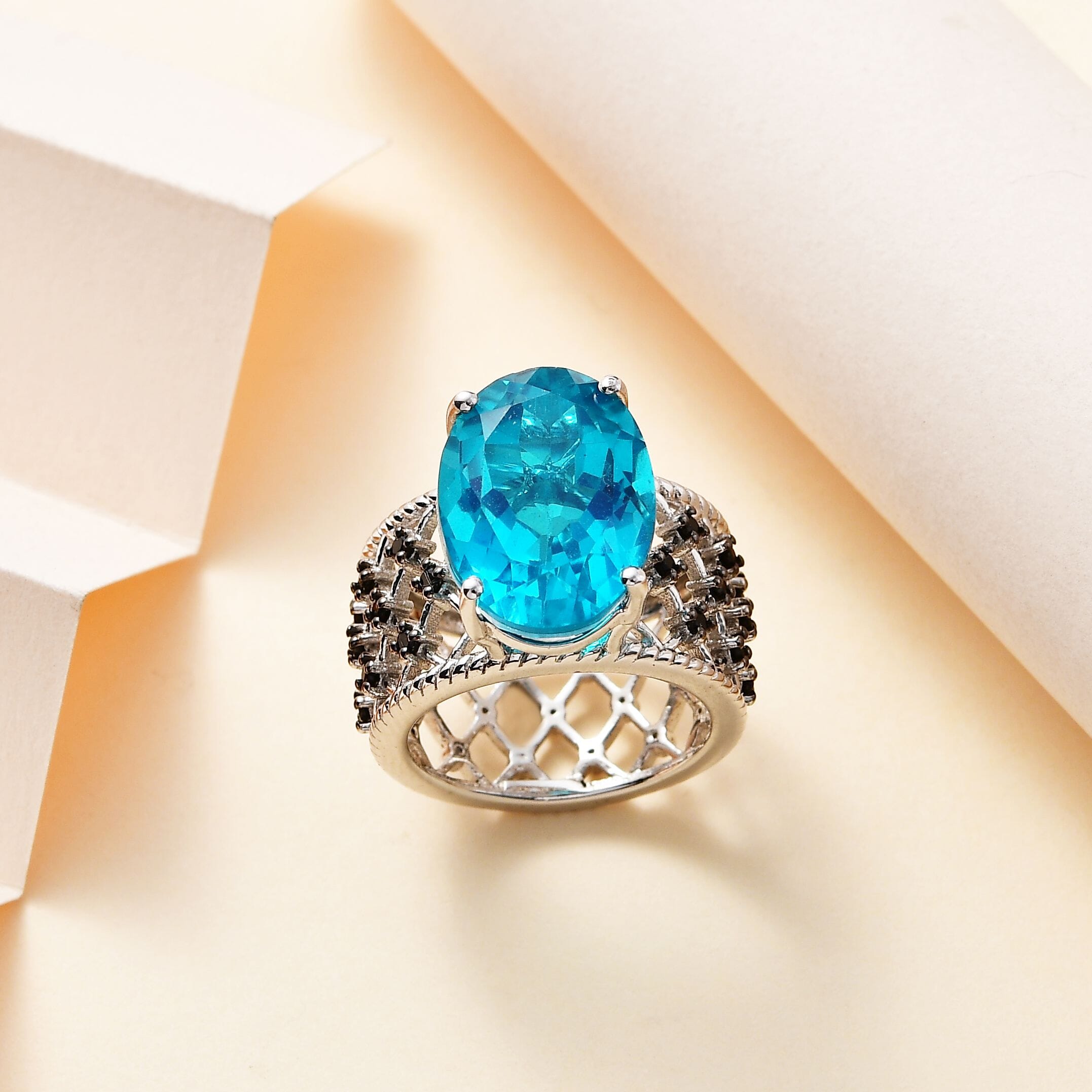 Buy Capri Blue Quartz (Triplet) and Thai Black Spinel Ring Buy Capri Blue Quartz (Triplet) and Thai Black Spinel Ring