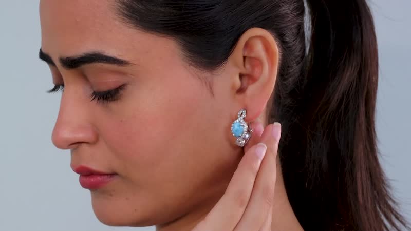 D'Joy Larimar and White Zircon Latch Back Earrings in Rhodium Over Sterling Silver 6.00 ctw