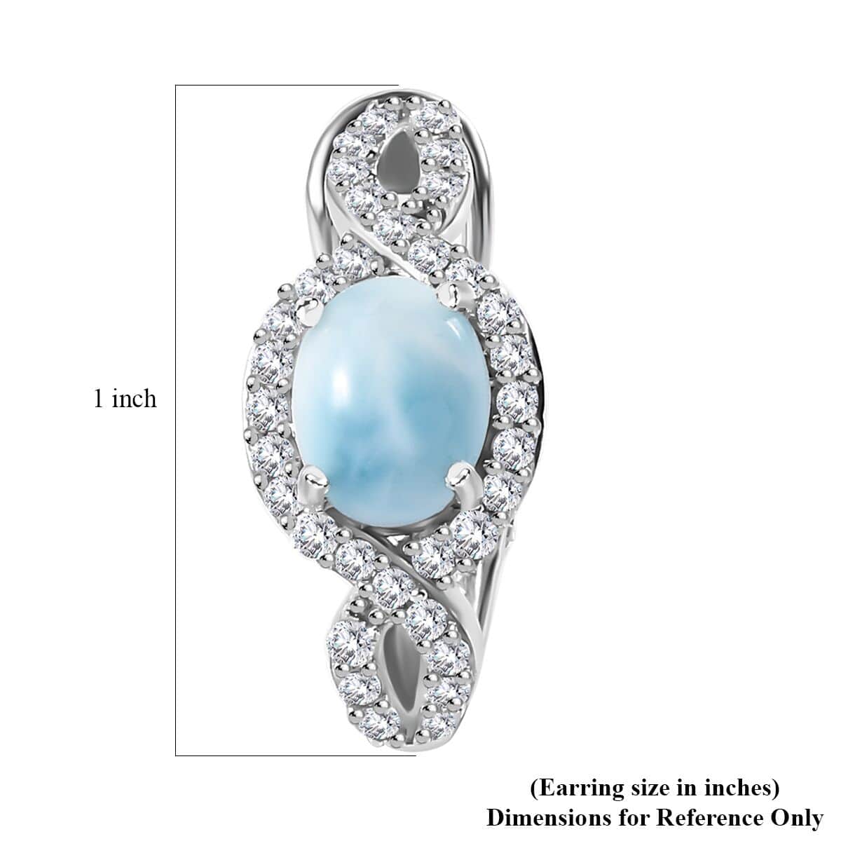 Larimar and White Zircon Latch Back Earrings in Rhodium Over Sterling Silver 6.00 ctw image number 4