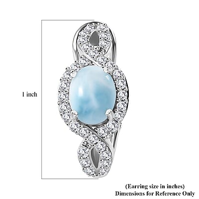 D'Joy Larimar and White Zircon Latch Back Earrings in Rhodium Over Sterling Silver 6.00 ctw