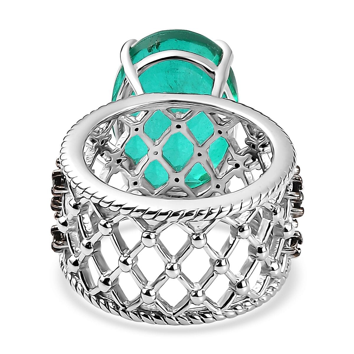 Emeraldine Quartz (Triplet) and Thai Black Spinel Ring in Platinum Over Sterling Silver (Size 9.0) 11.20 ctw image number 4