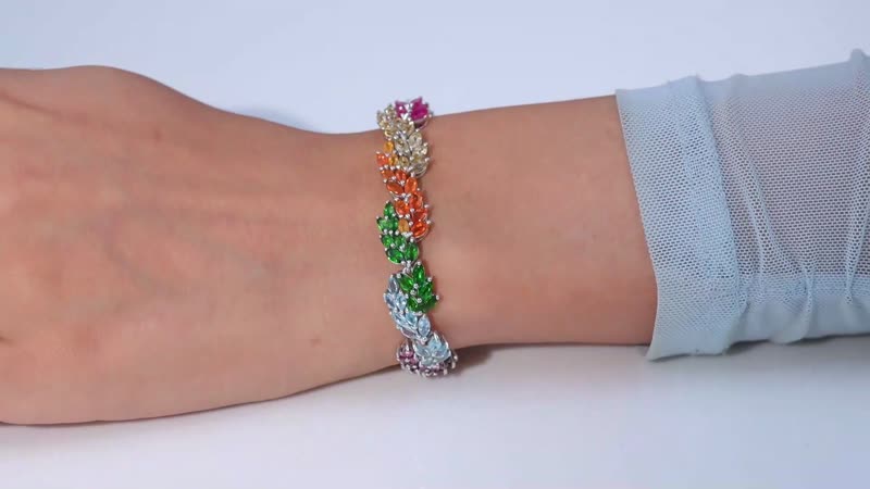 Multi Gemstone Bracelet in Platinum Over Sterling Silver (6.50 In) 16.10 ctw