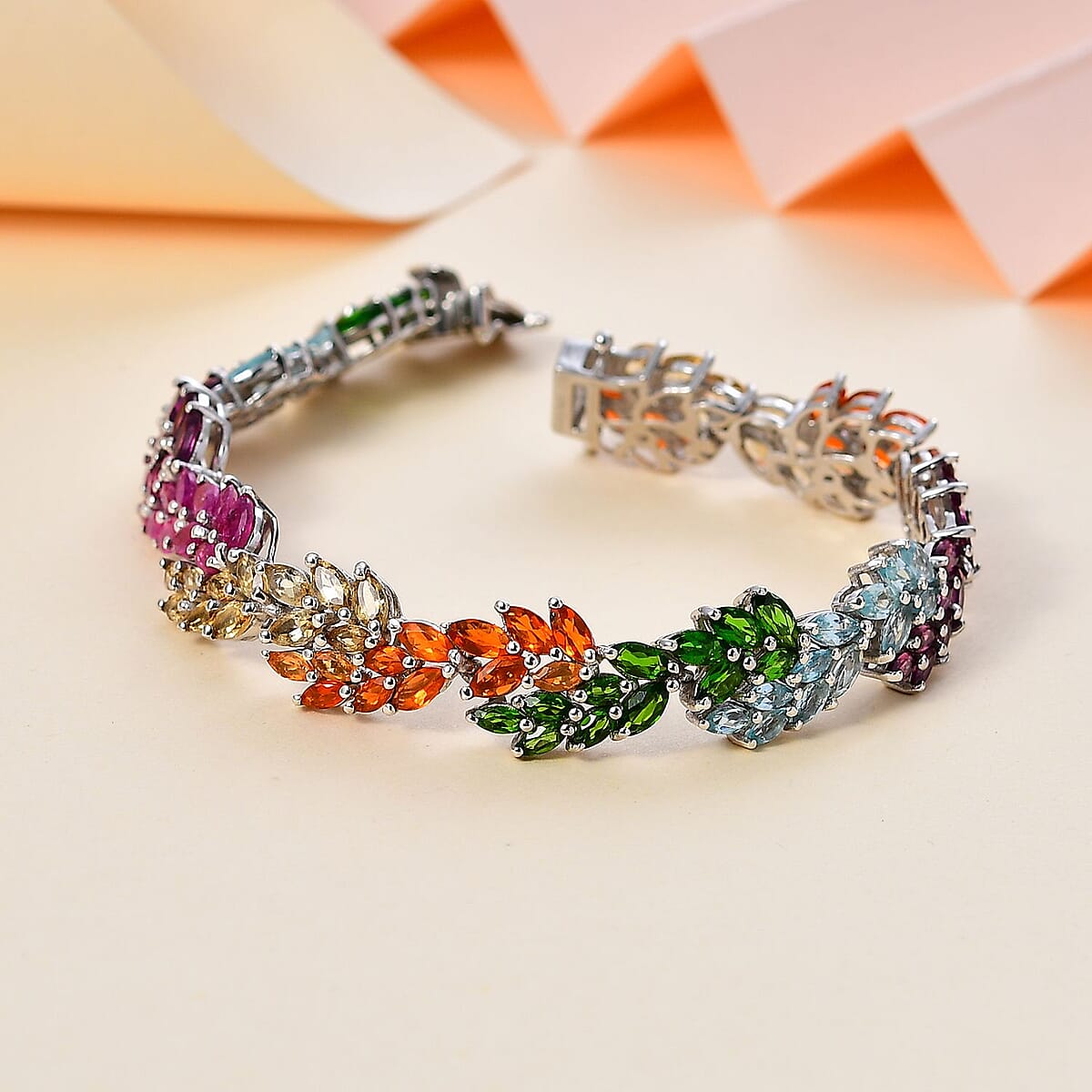 Multi Gemstone Bracelet in Platinum Over Sterling Silver (6.50 In) 16.10 ctw image number 1