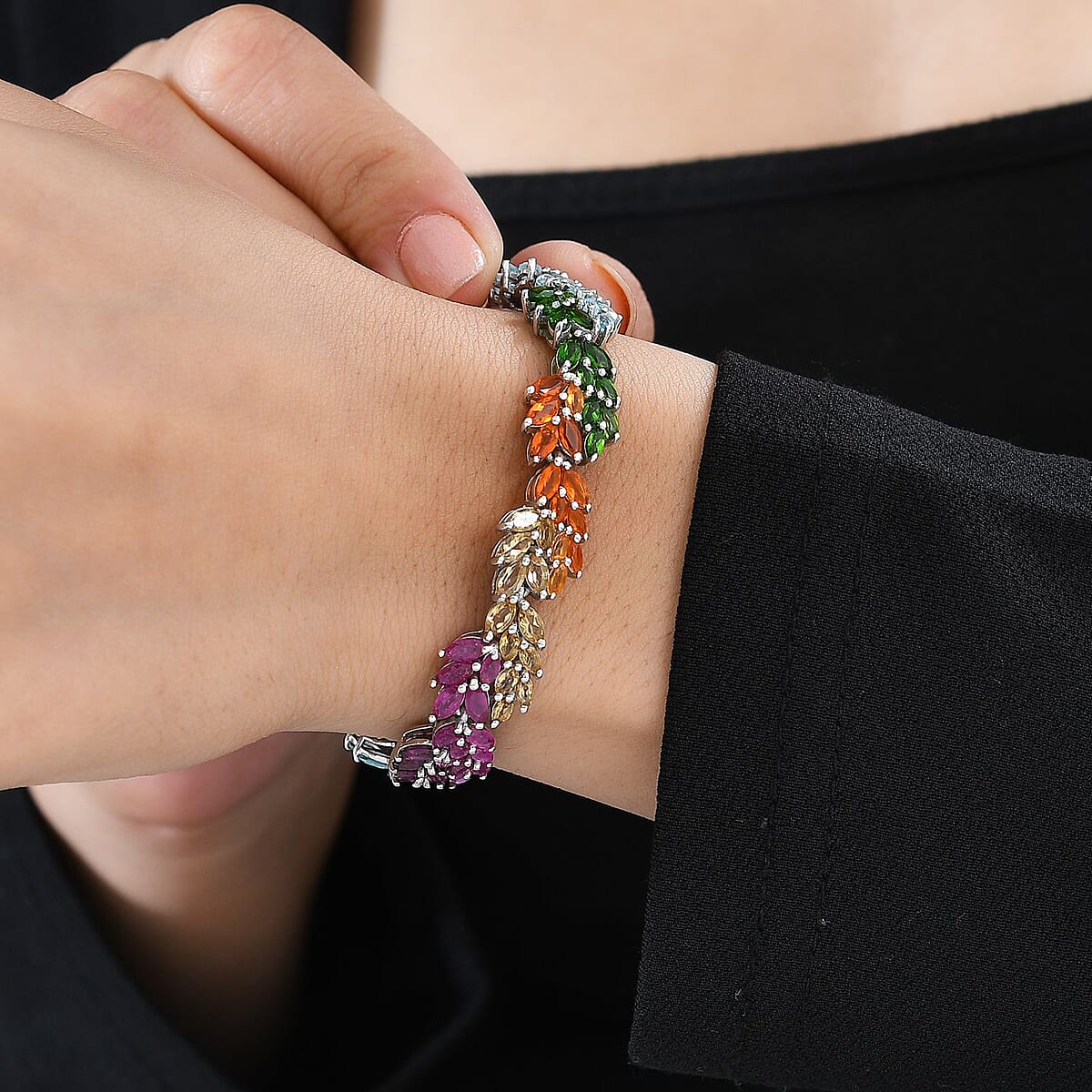 Multi Gemstone Bracelet in Platinum Over Sterling Silver (6.50 In) 16.10 ctw image number 2