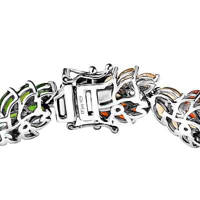 Multi Gemstone Leaf Creeper Bracelet in Platinum Over Sterling Silver (6.50 In) 16.10 ctw