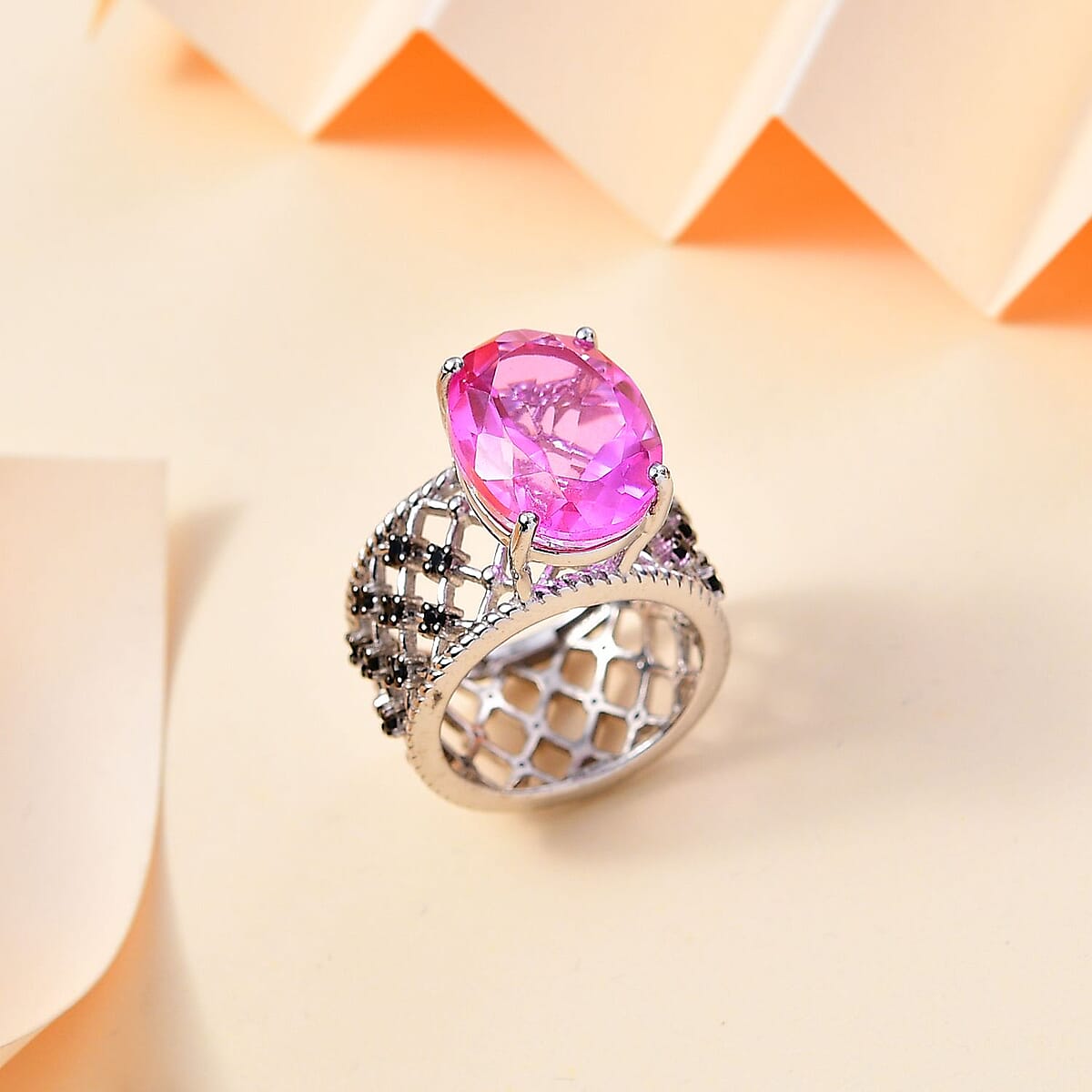 Lilac Quartz (Triplet) and Thai Black Spinel Ring in Platinum Over Sterling Silver (Size 7.0) 10.75 ctw image number 1