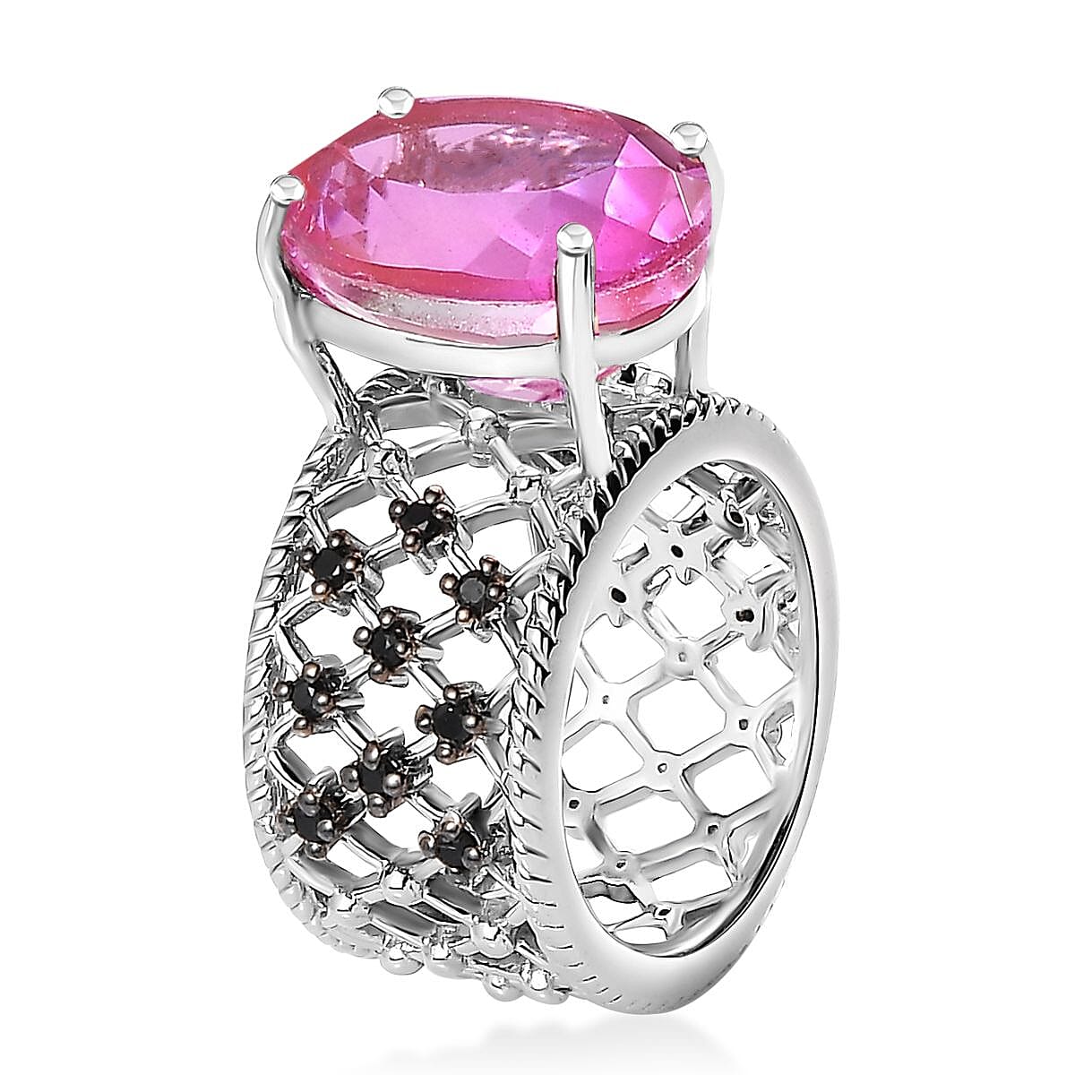 Lilac Quartz (Triplet) and Thai Black Spinel Ring in Platinum Over Sterling Silver (Size 7.0) 10.75 ctw image number 3