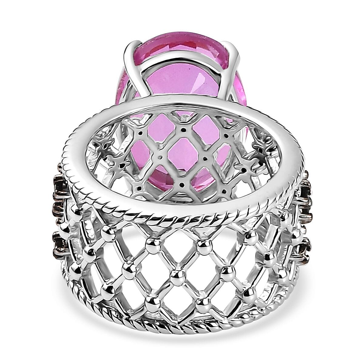 Lilac Quartz (Triplet) and Thai Black Spinel Ring in Platinum Over Sterling Silver (Size 7.0) 10.75 ctw image number 4