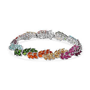 Multi Gemstone Leaf Creeper Bracelet in Platinum Over Sterling Silver (7.25 In) 17.50 ctw