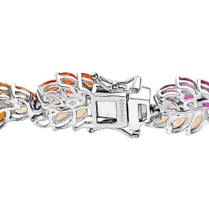 Multi Gemstone Leaf Creeper Bracelet in Platinum Over Sterling Silver (7.25 In) 17.50 ctw