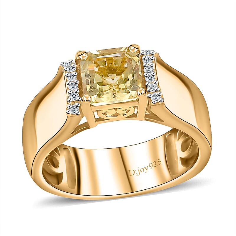 Asscher Cut Brazilian Sunfire Beryl and Moissanite Ring in Vermeil Yellow Gold Over Sterling Silver (Size 10.0) 1.00 ctw