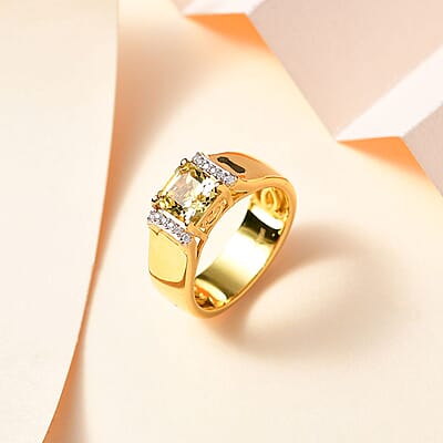 Asscher Cut Brazilian Sunfire Beryl and Moissanite Ring in Vermeil Yellow Gold Over Sterling Silver (Size 10.0) 1.00 ctw