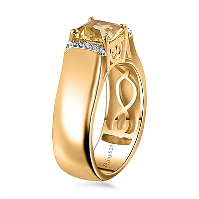 Asscher Cut Brazilian Sunfire Beryl and Moissanite Ring in Vermeil Yellow Gold Over Sterling Silver (Size 10.0) 1.00 ctw