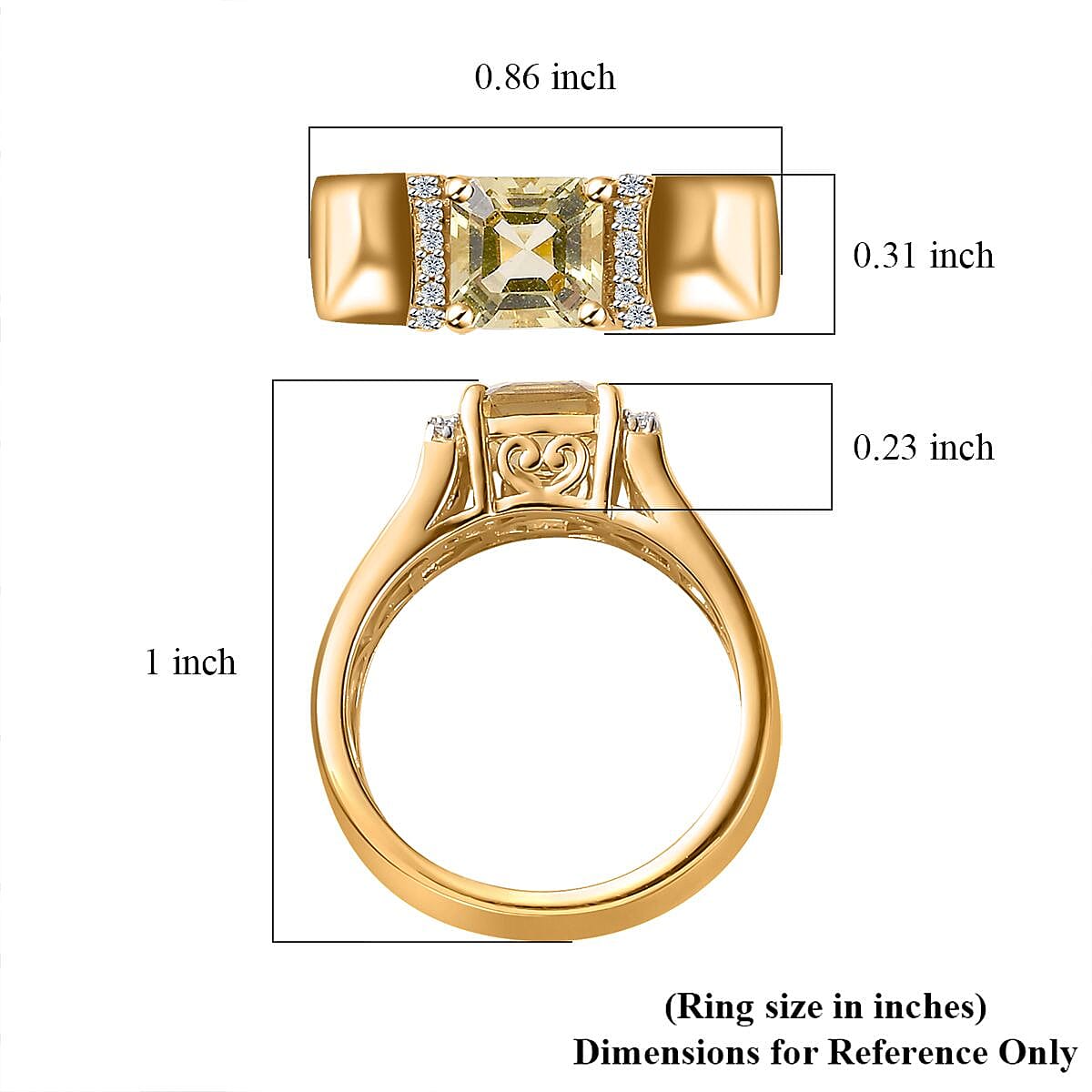 Asscher Cut Brazilian Sunfire Beryl and Moissanite Ring in Vermeil Yellow Gold Over Sterling Silver (Size 10.0) 1.00 ctw
