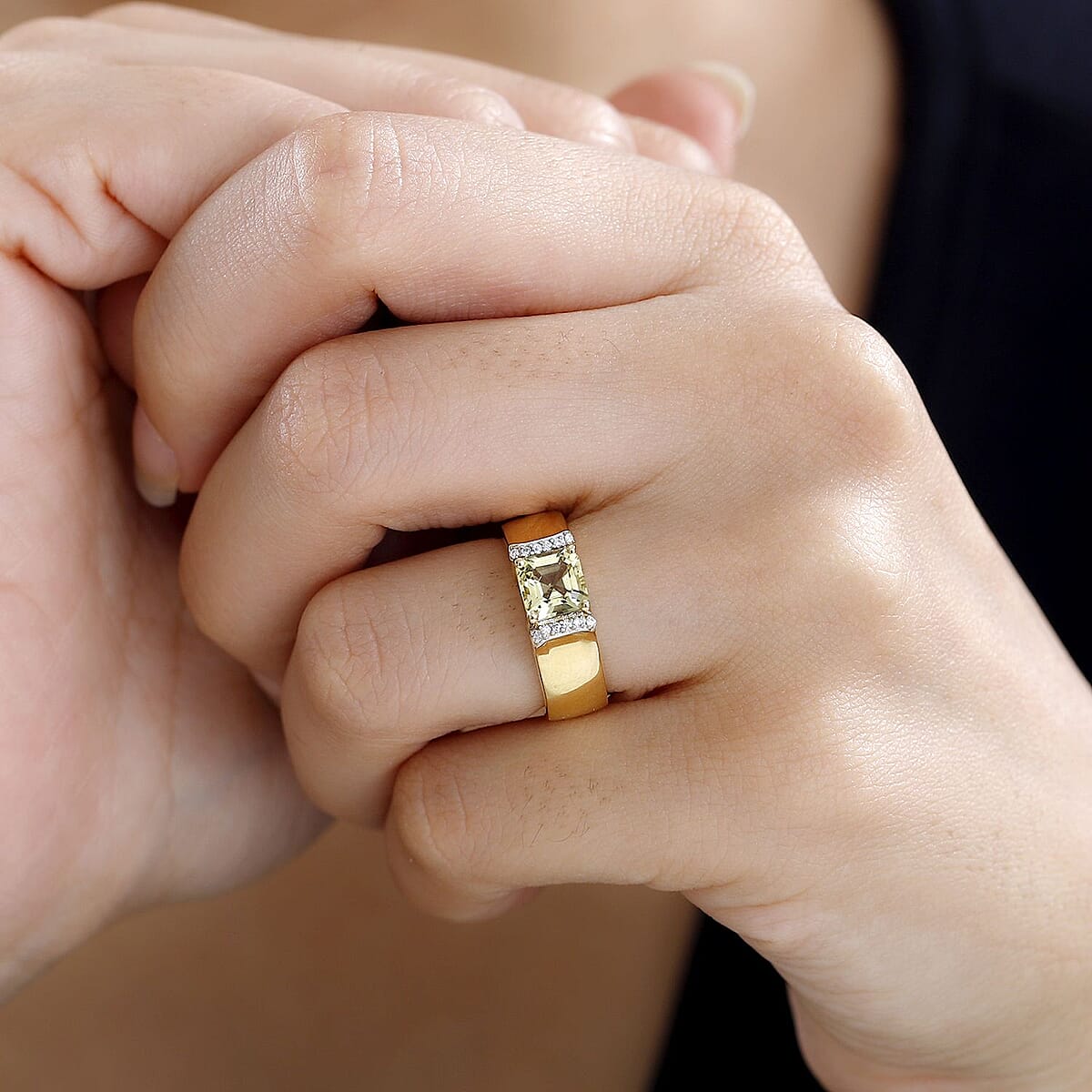 Asscher Cut Brazilian Sunfire Beryl and Moissanite Ring in Vermeil Yellow Gold Over Sterling Silver (Size 9.0) 1.00 ctw image number 2