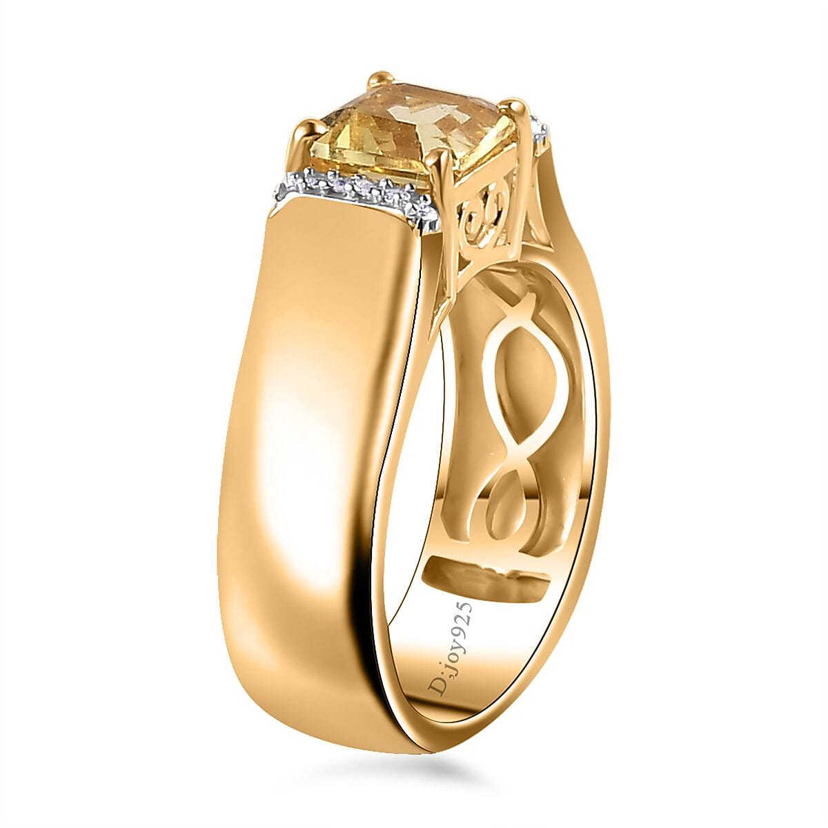Asscher Cut Brazilian Sunfire Beryl and Moissanite Ring in Vermeil Yellow Gold Over Sterling Silver (Size 9.0) 1.00 ctw image number 3