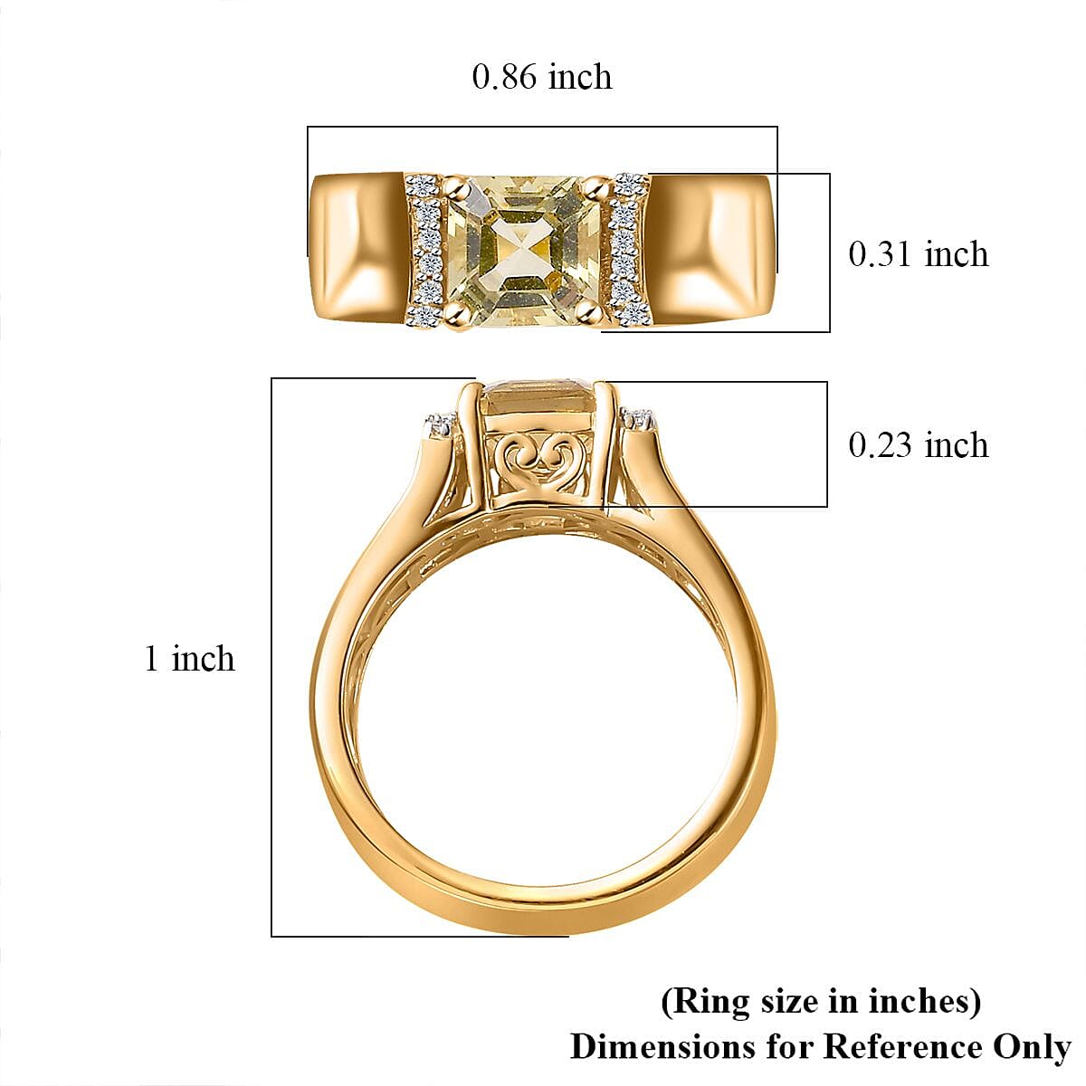 Asscher Cut Brazilian Sunfire Beryl and Moissanite Ring in Vermeil Yellow Gold Over Sterling Silver (Size 9.0) 1.00 ctw image number 5