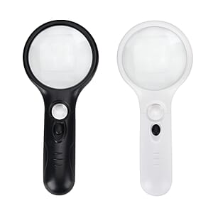 2 pcs Certificate CE ROHS Led Magnifier Glass (Black & White) (190x83x28 mm) - Big Len 3X-75mm and Small Len 45X -22mm