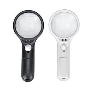 2 pcs Certificate CE ROHS Led Magnifier Glass (Black & White) (190x83x28 mm) - Big Len 3X-75mm and Small Len 45X -22mm