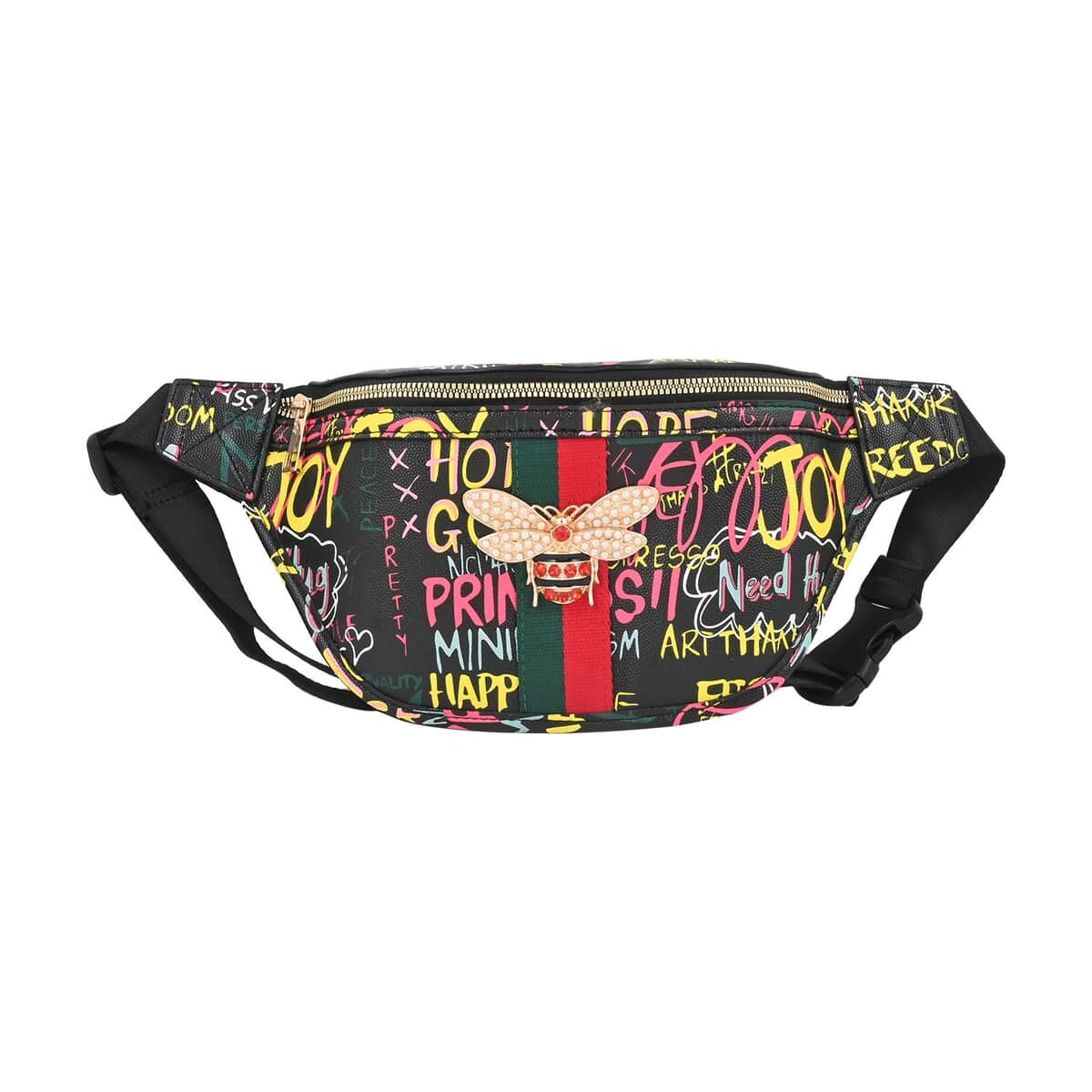 TLV Black & Multi Color Vegan Leather Graffiti Belt Bag (13"x6"x2.75") image number 0