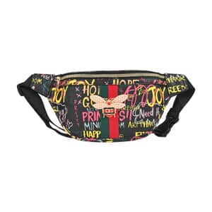 Black & Multi Color Vegan Leather Graffiti Belt Bag