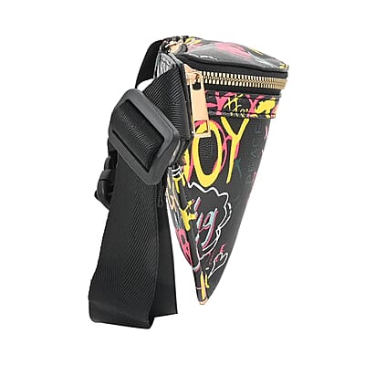 Black & Multi Color Vegan Leather Graffiti Belt Bag