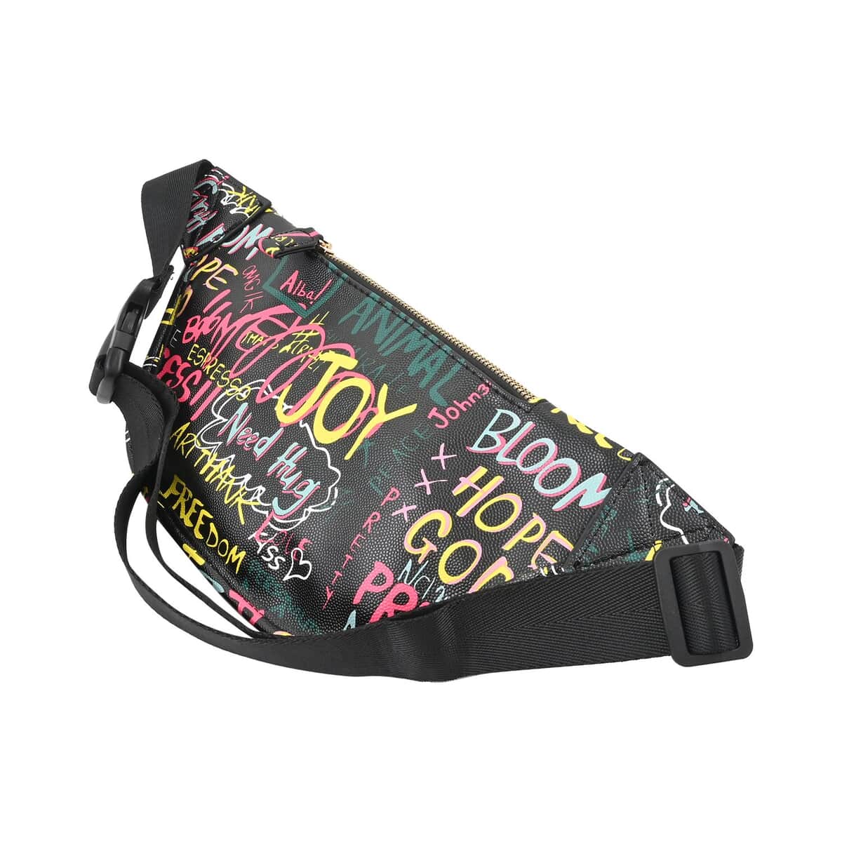 Black & Multi Color Vegan Leather Graffiti Belt Bag image number 3