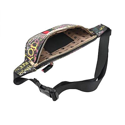 Black & Multi Color Vegan Leather Graffiti Belt Bag