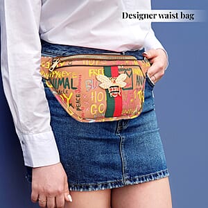 Tan & Multi Color Vegan Leather Graffiti Belt Bag (13x6x2.75)