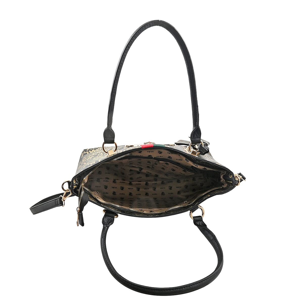 4pc Black & Gold Vegan Leather Tote Bag, Clutch, Cosmetic Bag and Coin Purse image number 9