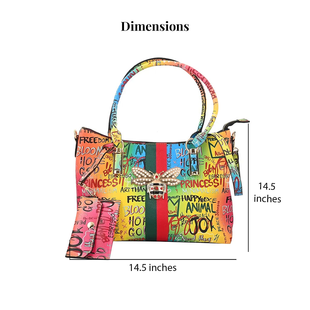 4pc Multi Color Vegan Leather Tote Bag, Clutch, Cosmetic Bag and Coin Purse image number 6