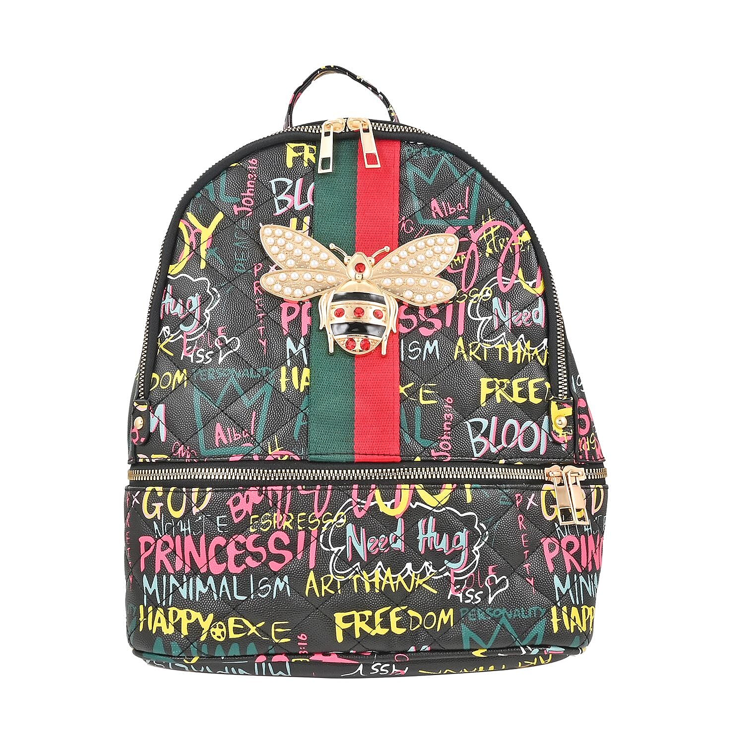 2pc Black & Multi Color Backpack with Wristlet Wallet