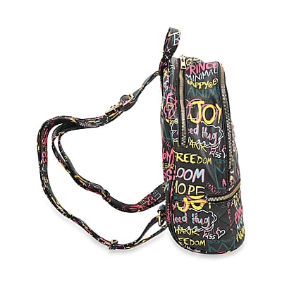 2pc Black & Multi Color Backpack with Wristlet Wallet