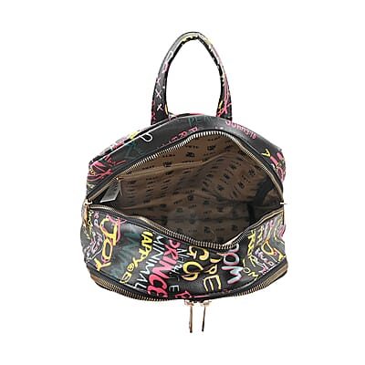 2pc Black & Multi Color Backpack with Wristlet Wallet
