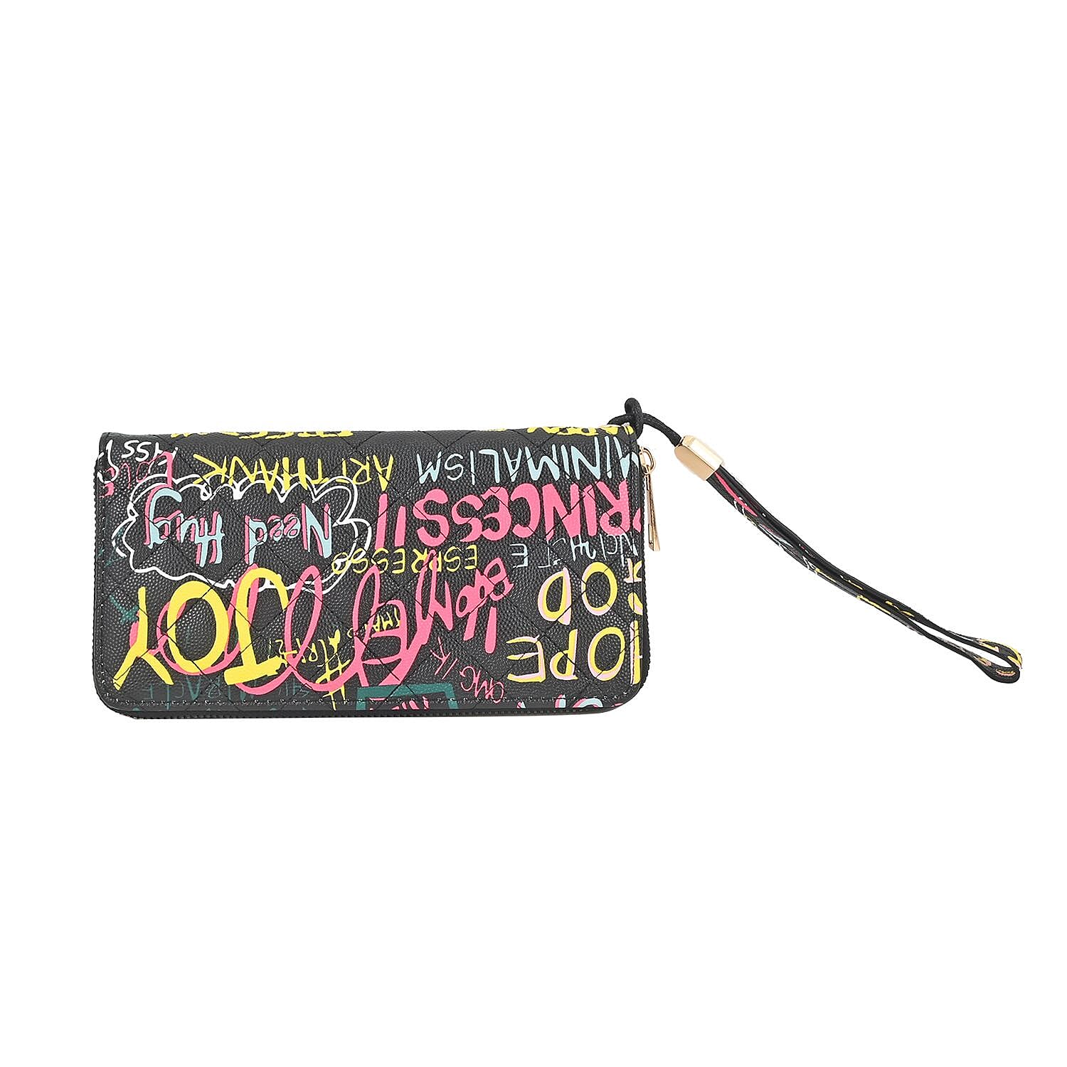 2pc Black & Multi Color Backpack with Wristlet Wallet