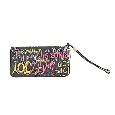 2pc Black & Multi Color Backpack with Wristlet Wallet