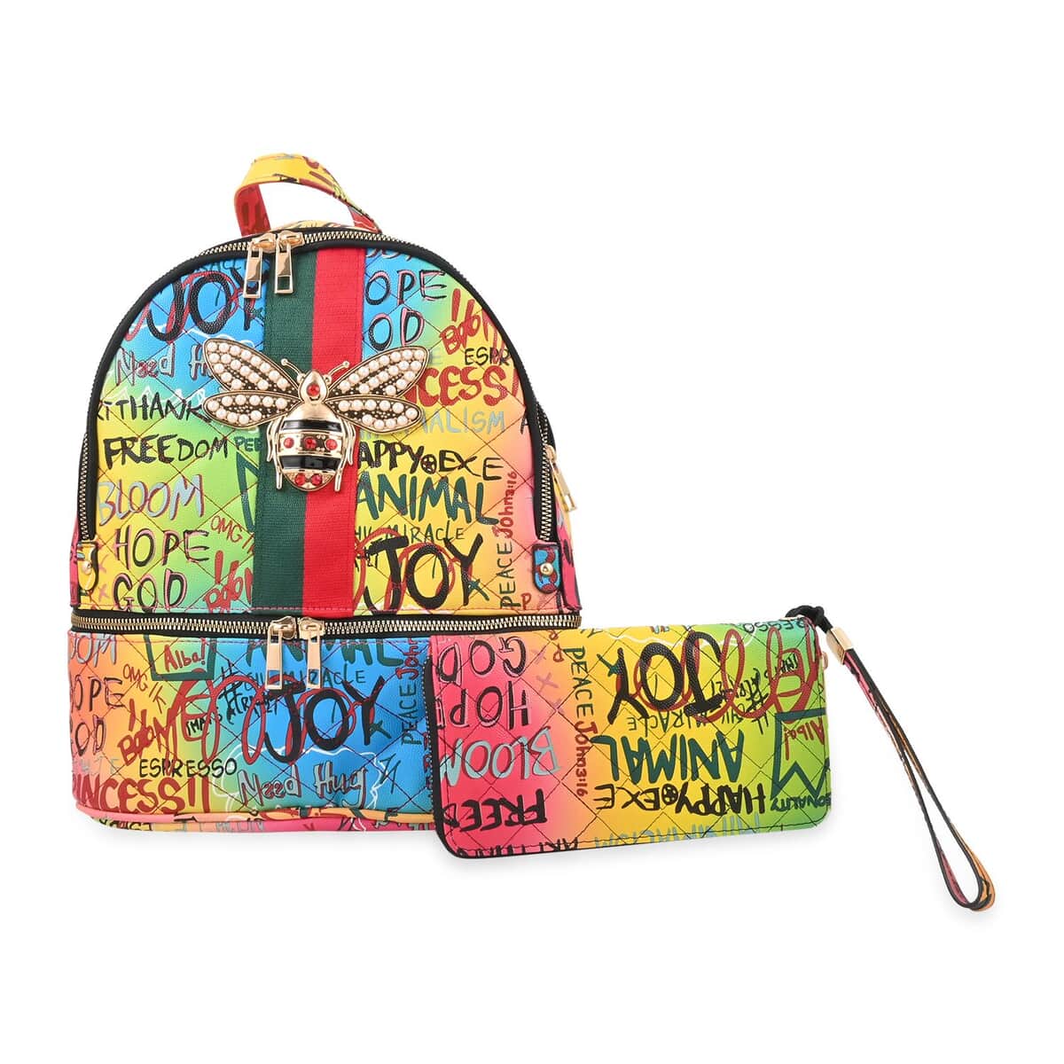 2pc Multi Color Backpack with Wristlet Wallet image number 0