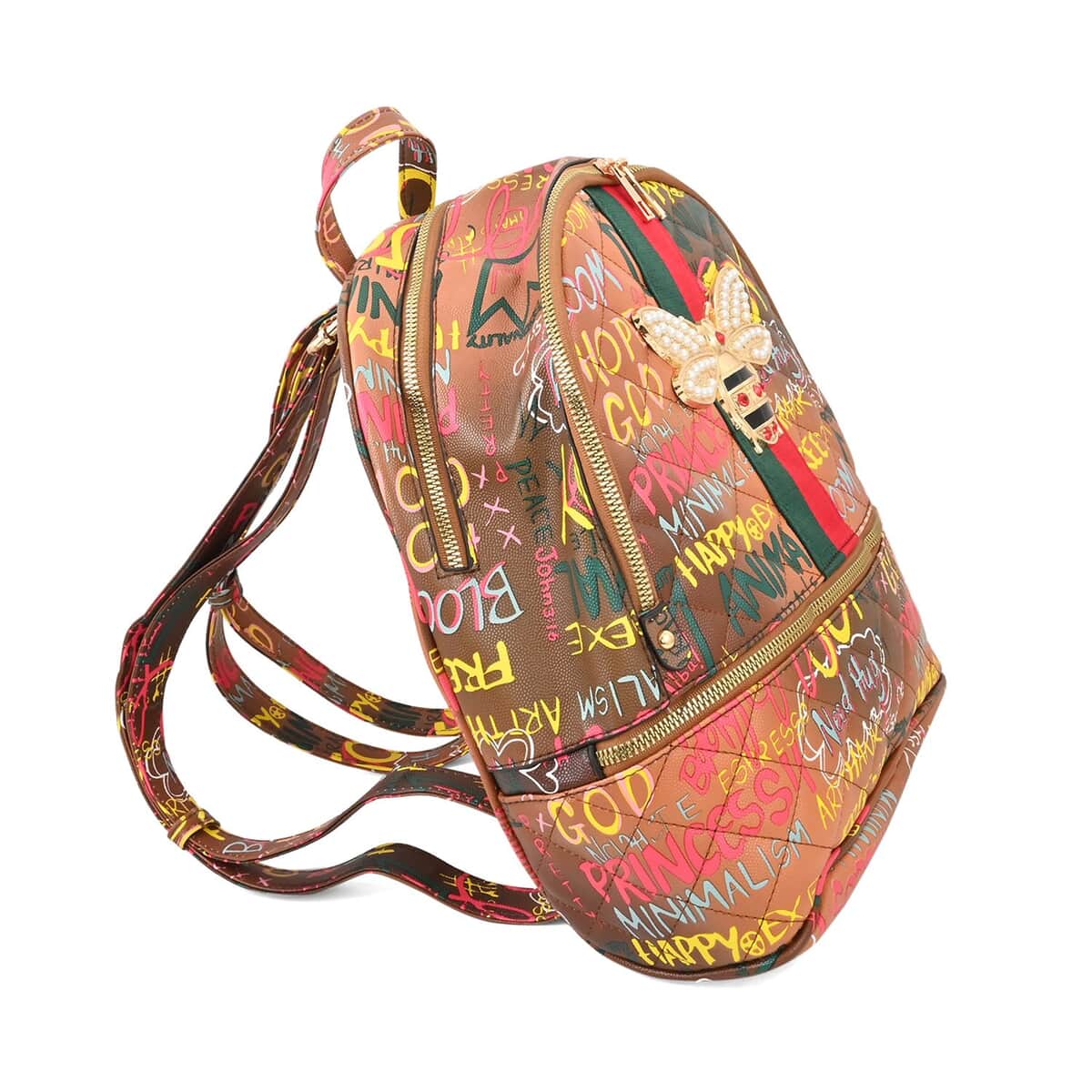 2pc Tan & Multi Color Backpack with Wristlet Wallet image number 2