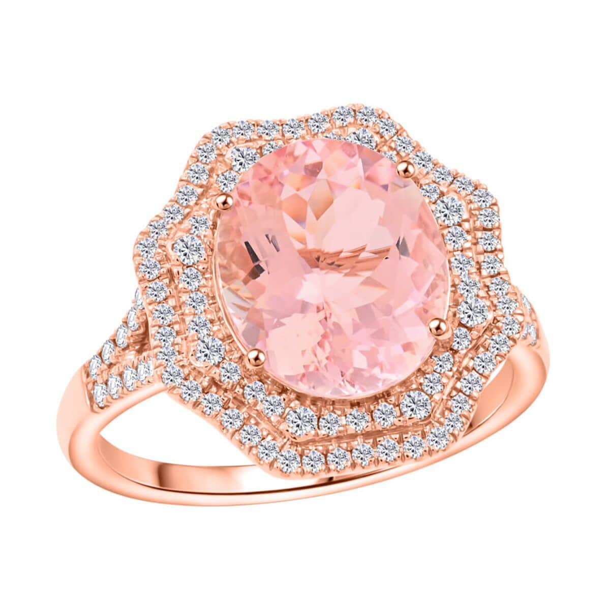 Certified & Appraised Luxoro 14K Rose Gold AAA Pink Morganite and G-H I2 Diamond Ring (Size 7.0) 4.68 Grams 4.80 ctw image number 0