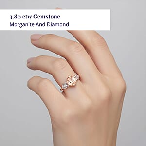 Certified & Appraised Luxoro 14K Rose Gold AAA Pink Morganite and G-H I2 Diamond Ring (Size 7.0) 4.68 Grams 4.80 ctw