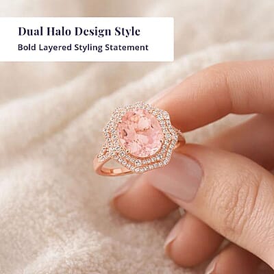 Certified & Appraised Luxoro 14K Rose Gold AAA Pink Morganite and G-H I2 Diamond Ring (Size 7.0) 4.68 Grams 4.80 ctw