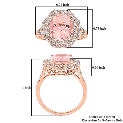Certified & Appraised Luxoro 14K Rose Gold AAA Pink Morganite and G-H I2 Diamond Ring (Size 7.0) 4.68 Grams 4.80 ctw